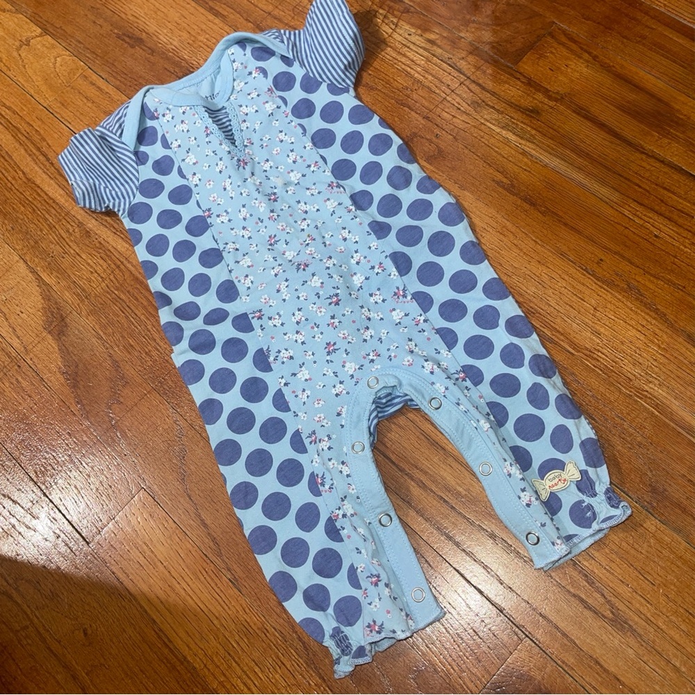 Naartjie Kids Baby Girls Patchwork Polka Dot Floral Romper 3-6M Blue Cotton